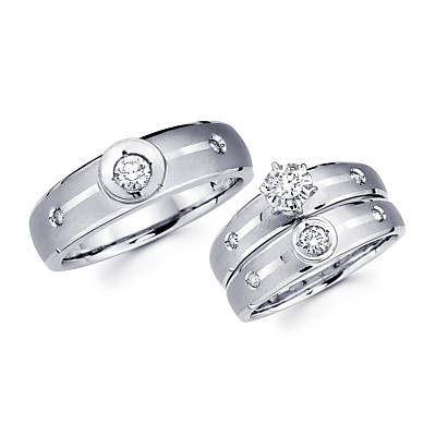 Sell  Wedding Ring on 14k White Gold Trio Diamond Engagement Wedding Ring Set   Ebay