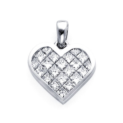 14k White Gold Princess Diamond Heart Pendant 2.19 ct  