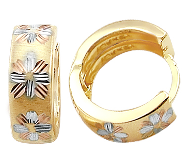 14k Yellow Tri Color Gold Small Hoop Huggie Earrings  